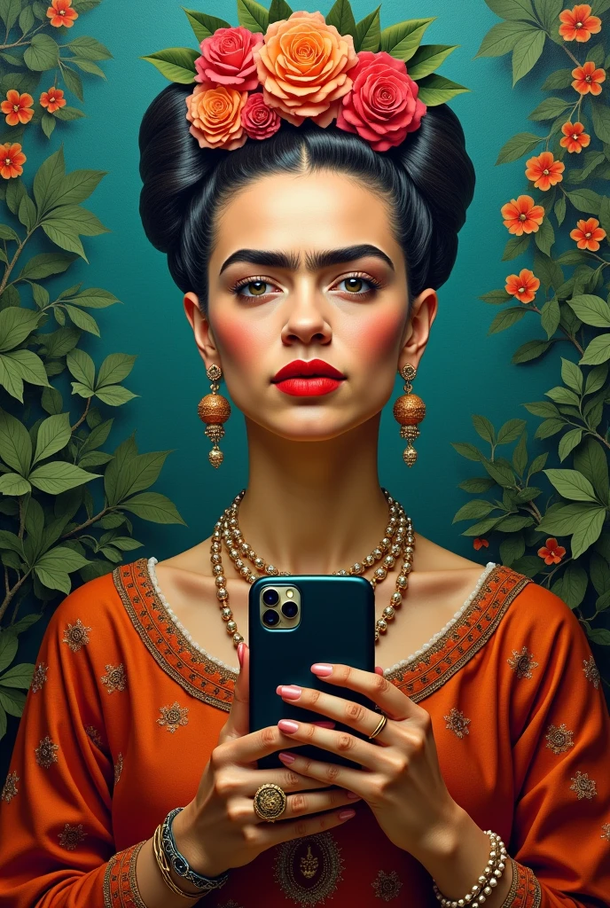 Frida Caló with a cell phone 