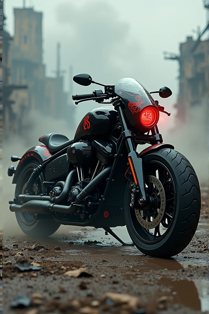 Lander motorcycle with 666 sticker on the side of the motorcycle