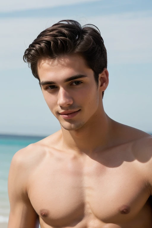 Young handsome cute beautiful skinny white face without shirt con un conejito animal