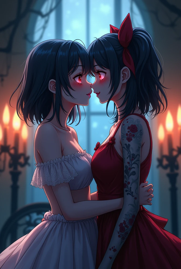 anime vampire girl kisses anime zombie girl