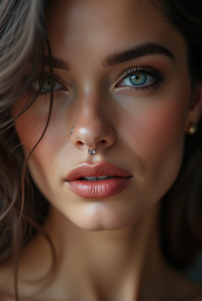 a beautiful, hot, italian women,wink,
seductive face blue eyes, ultrarealistic BLUE EYES,hyper detailed perfect eyes, photorealism, studio lighting, masterpiece, lange Wimpern, Elegante Pose, long bop , looking at the camera a bit from the side, close up of the eye region, looking to the side, eyes on camera 