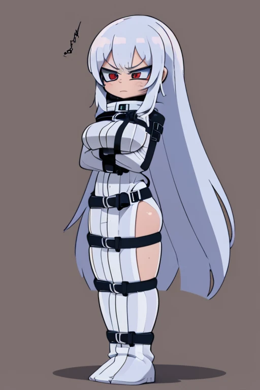 1girl,assassin girl,a  adult (white messy long hair)wrapped in the satin sleepsack, skin tight mummification, skin right sleep sack, perfect hips, perfect body,angry faces