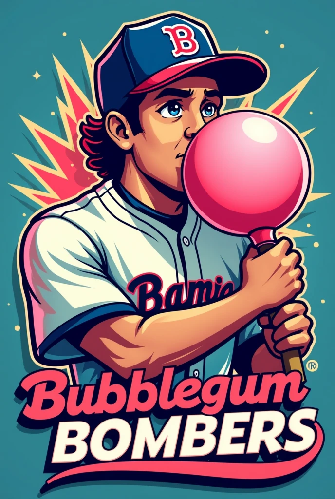 Create a baseball team logo named the Bubblegum Bombers