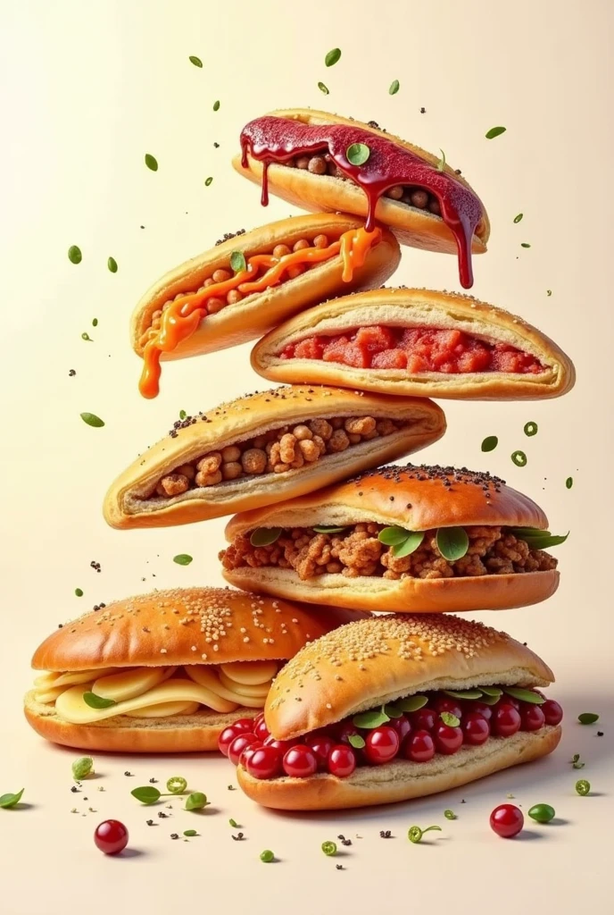 Open esfiha in various flavors for logo type 