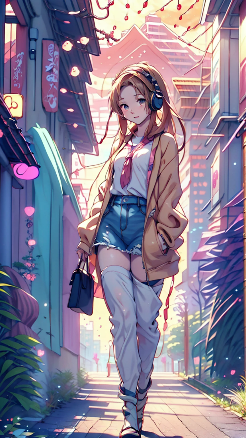 Woman wearing headphones, Anime Style 4 k, anime wallpaper 4k, anime wallpaper 4k, 4k anime wallpaper, anime art wallpaper 4k, anime art wallpaper 4k, Anime Style. 8K, Anime atmosphere, , Ultra HD Anime Wallpaper, Anime Art Wallpaper 8K, Anime Background, landscape、summer、Starry Sky, 23 age, college, 