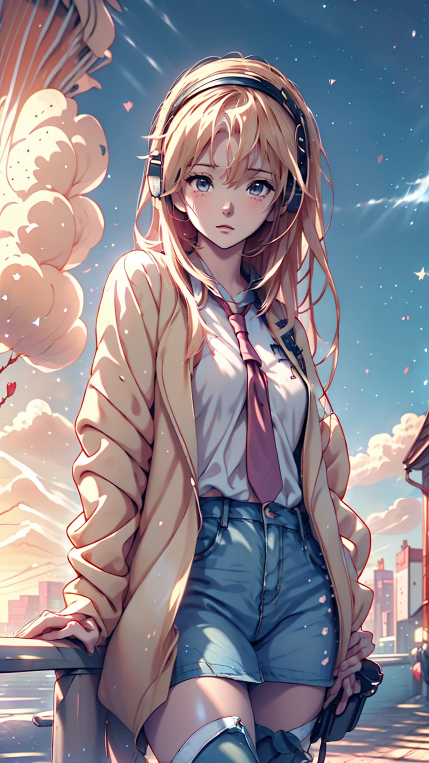 Woman wearing headphones, Anime Style 4 k, anime wallpaper 4k, anime wallpaper 4k, 4k anime wallpaper, anime art wallpaper 4k, anime art wallpaper 4k, Anime Style. 8K, Anime atmosphere, , Ultra HD Anime Wallpaper, Anime Art Wallpaper 8K, Anime Background, landscape、summer、Starry Sky, 23 age, college,
