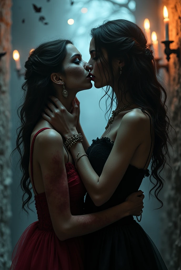 vampire girl kisses zombie girl
