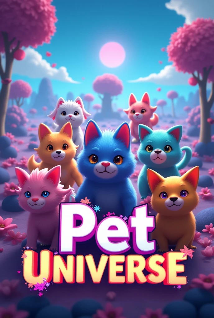 make a cover of a roblox pet simulator with the name in front of pet universe