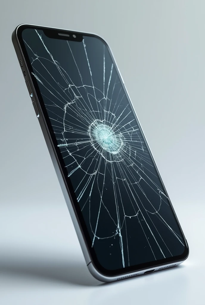 new tilted cell phone with cracked screen