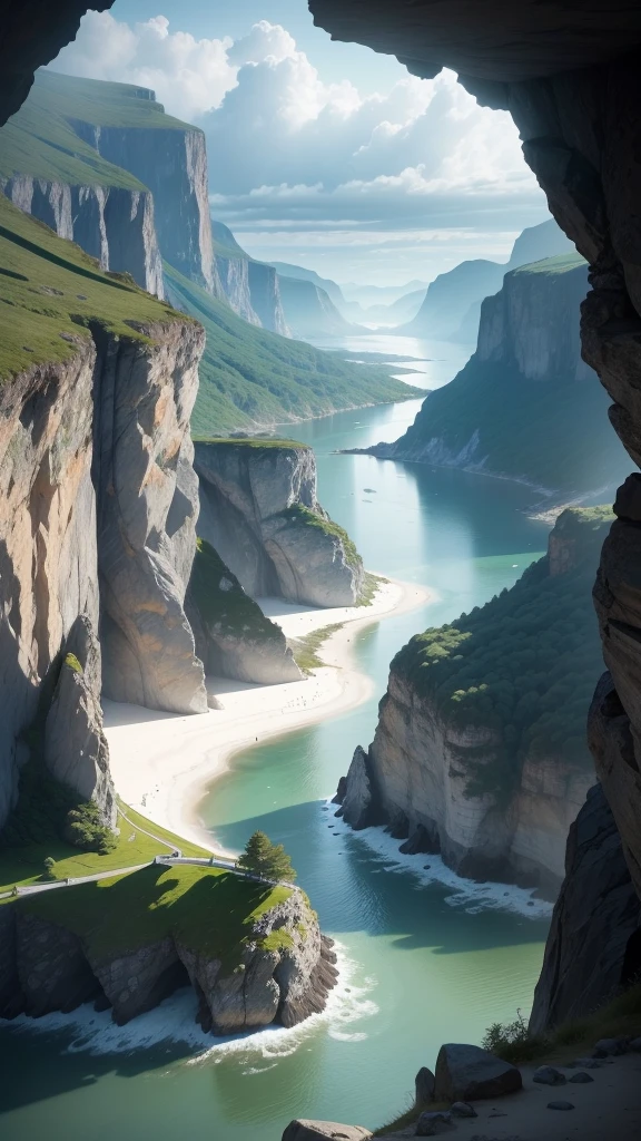 fjord,
beach front,
beach view,
clear water,
clouds,
hdr,
rocks,
smoth waves,
falls,
trees,
birds,
sea front,
sea view,
white sand,
rainy day,
smoth fog,