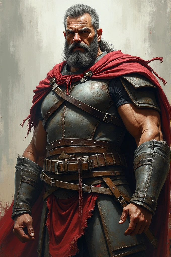 A rough oil paint of a warrior in a countless wars