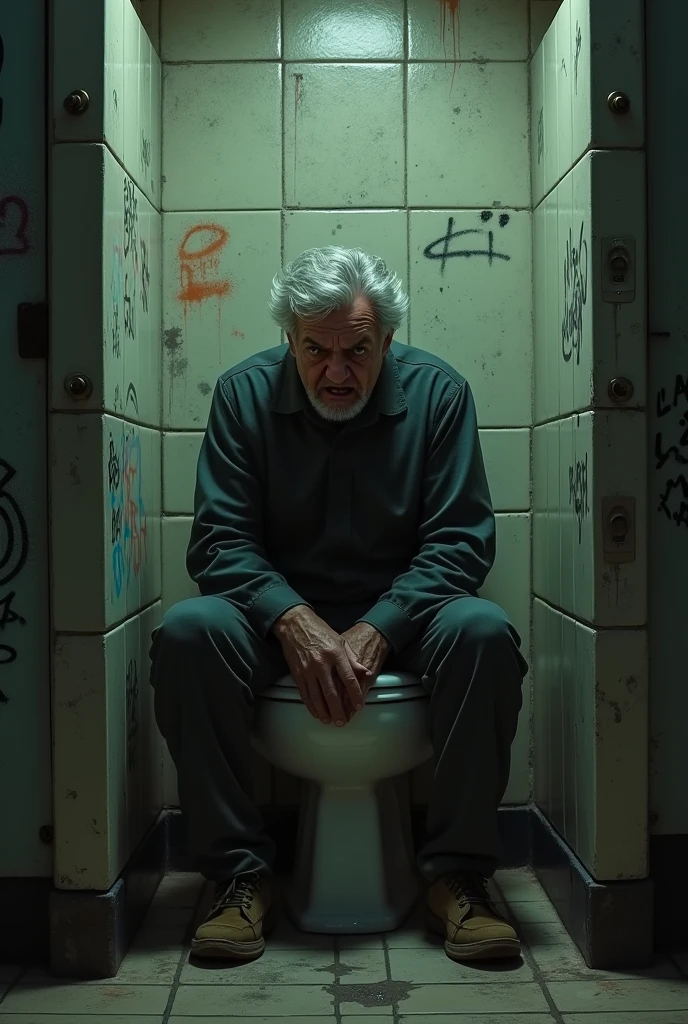 Person pooping in public bathroom