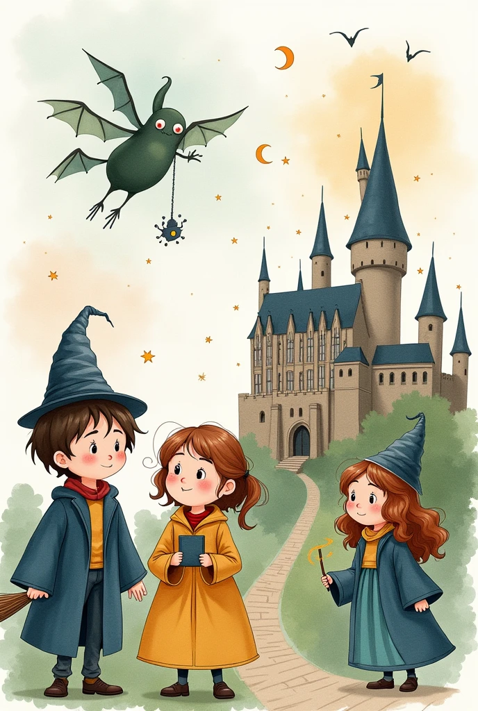 Harry Potter Characters, children&#39;s drawings in watercolor, in pastel tones 
