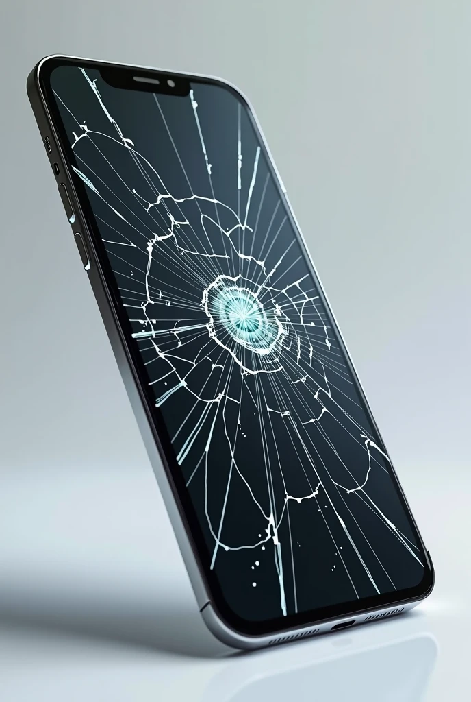 new tilted cell phone with cracked screen