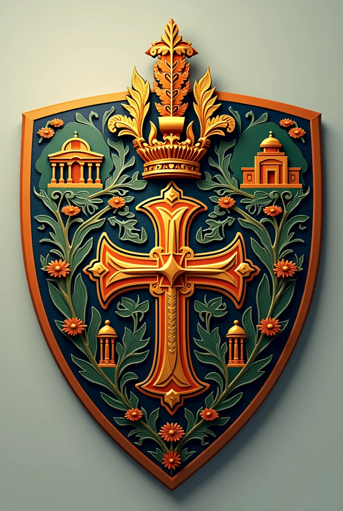 Create a sports shield for a football shield that contains something significant about the diocese of Texcoco, the diocese of Valle de Chalco and the diocese of Teotihuacan