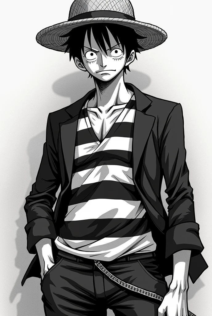 Monkey D. Luffy in a black and white striped long-sleeved prison uniform and Monkey D. .... Luffy in orange long sleeve prison uniform Original anime One Piece