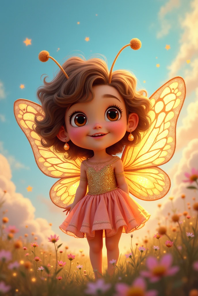 DISNEY PIXAR COVER WITH LIGHT BROWN CURLY HAIR AND HONEY-COLORED EYES DRESSED AS A BUTTERFLY