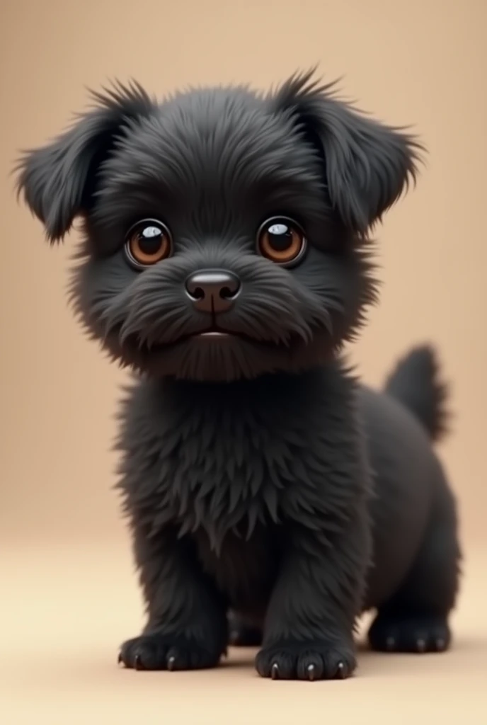 A little black dog with brown eyes and a small