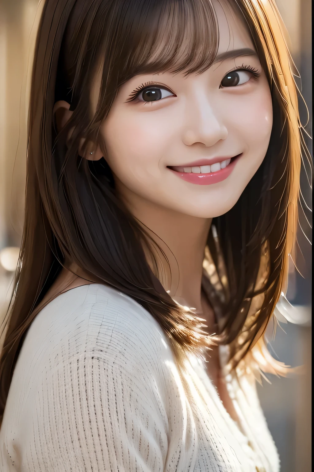 ((Highest quality)), ((masterpiece)), (detailed), Perfect Face, Japanese, woman, Face and body facing forward, Very smiling, Cheerful pose, 1 person, very cute, (Photorealistic, High resolution:1.4), Staring at the audience, (Simple Background:1.4), Realistic, Glowing Skin, Very smiling, blouse, monotone, university student, Posing to be photographed