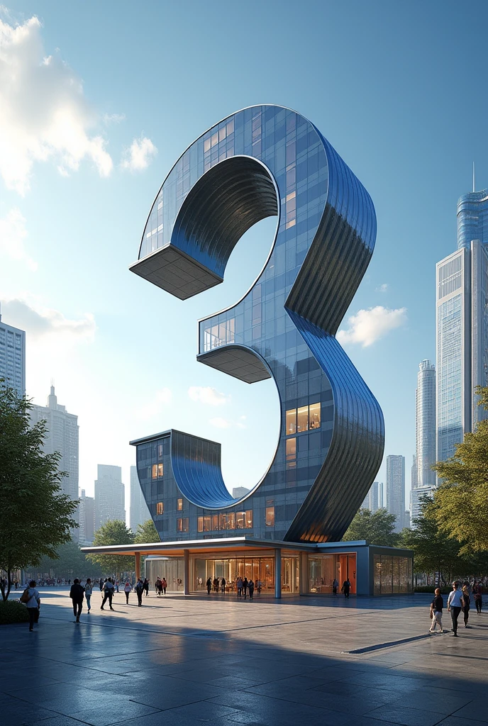 Create an image of a building in the shape of the number three, in front put a caption written "DCC third year"
