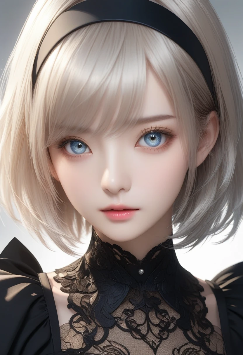 score_9, score_8_up, score_7_up,source_anime 
BREAK {(masterpiece,best quality, 16K portrait, UHD, (Depicting beautiful faces more carefully:1.4), extremely detailed CG, detailed beautiful face and eyes and skin and hair)},{(ultra realistic photo graphic style:1.4)}  
BREAK {solo, (2B of Nier_Automa:1.4)), (slender body,medium breasts),(lightbrown_lightwhite colored hair:1.4, short cut hair), (medium mouth:1.2),(narrow and sharp eyes:1.4,blue-glay eyes),(black hairband:1.4) ,cleavage,(Nier_Automata_2B costume:1.2) 
BREAK {profile} 
BREAK (hold a lightsaber:1.2),simple_background