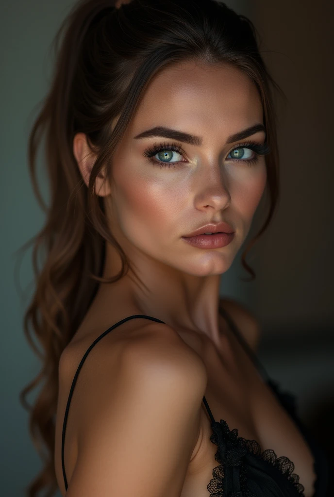 a beautiful, hot, italian women,Wink,
seductive face blue eyes, ultrarealistic BLUE EYES,hyper detailed perfect eyes, Photorealism, studio lighting, masterpiece, longeyelashes, elegant pose, (very large breasts), (underboob:1.9), Decollete,(big eyes:1.5), high ponytails 