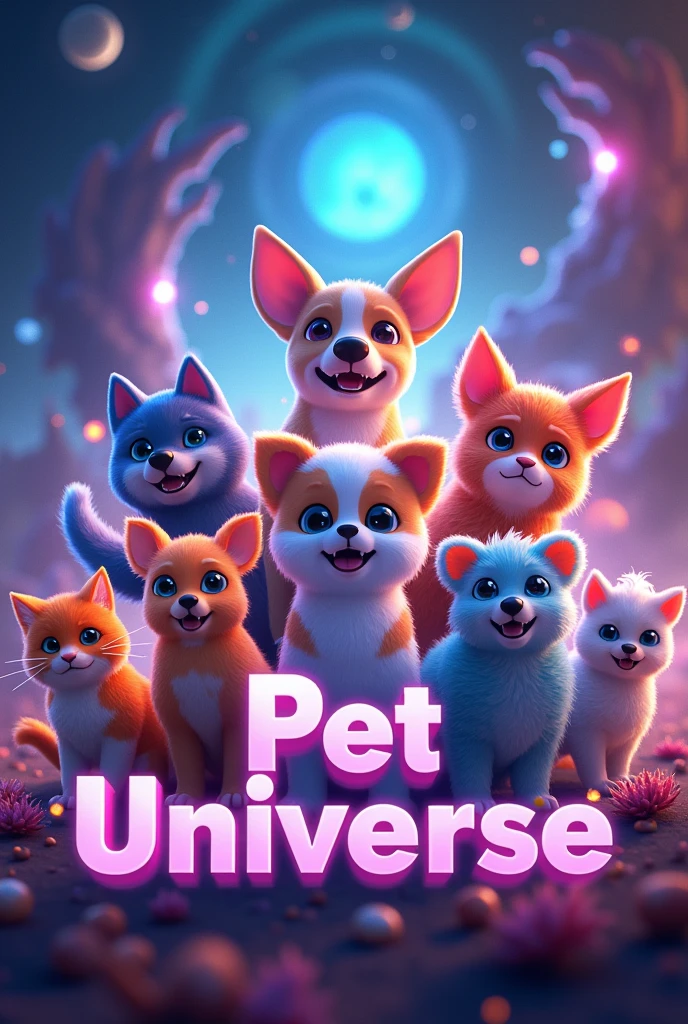 Make a cover for a roblox pet simulator with the name in front of pet universe in a square format measuring 512 by 512