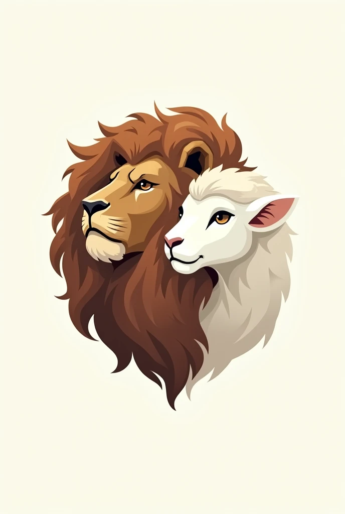 Crie uma logo, with a lion&#39;s head on the side and behind it a lamb&#39;s head on the side