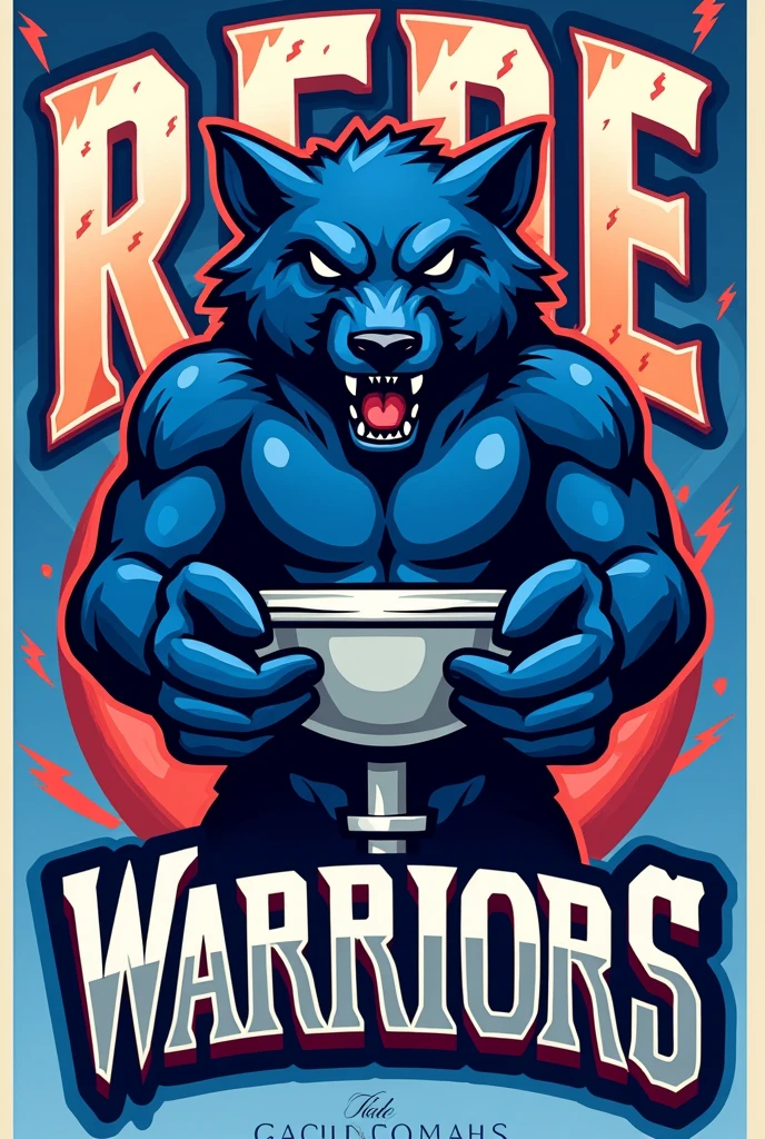 volleyball team logo with a blue animal holding a sink and saying Rede Warriors