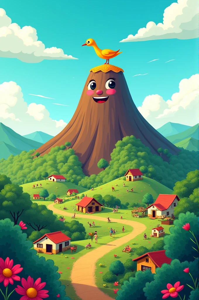 Create a cartoon image of the El Salvador volcano El Boqueron