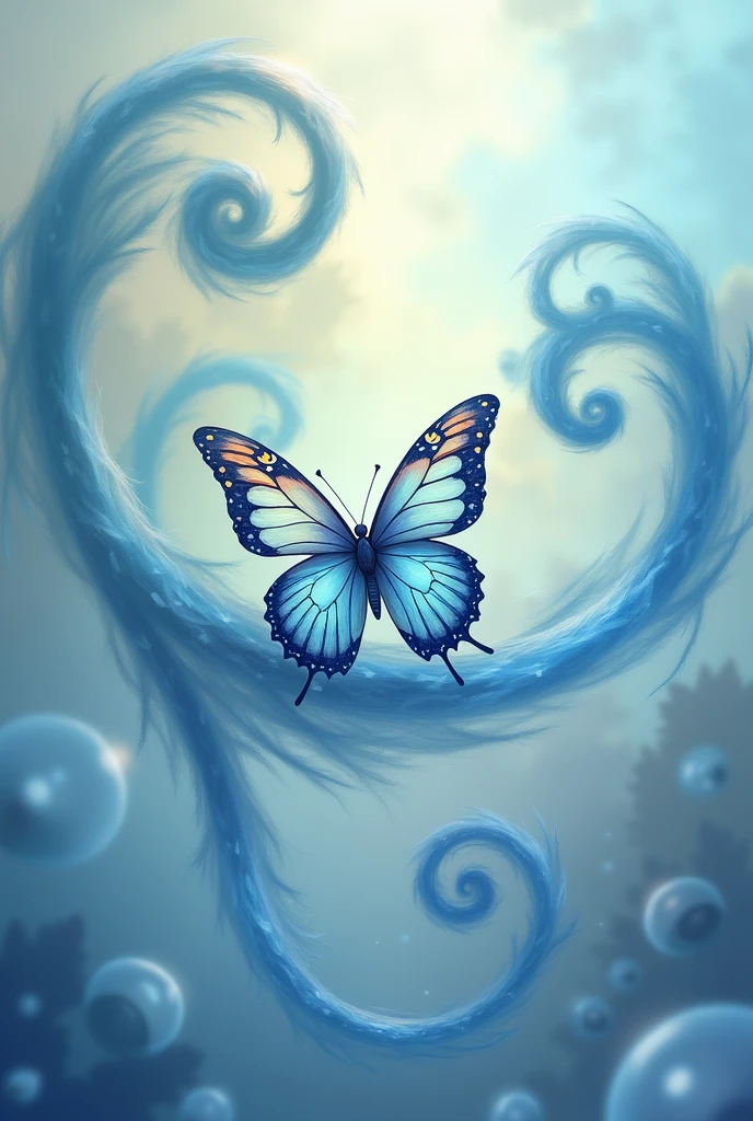 butterfly surrounded by three spirals that seek to meet and represent the movement of the wind and the fluidity of the air. Each spiral is filled with a color ranging from light blue to silvery gray., symbolizing the diversity and complexity of the air forces.