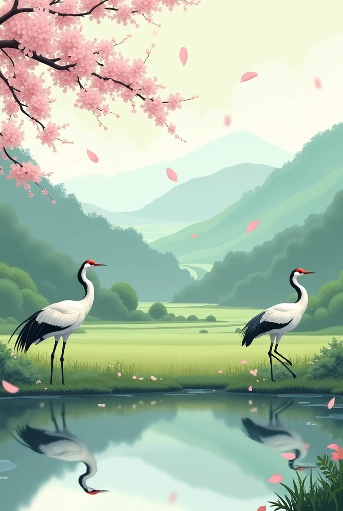 Calm landscape and birds in japan ohio