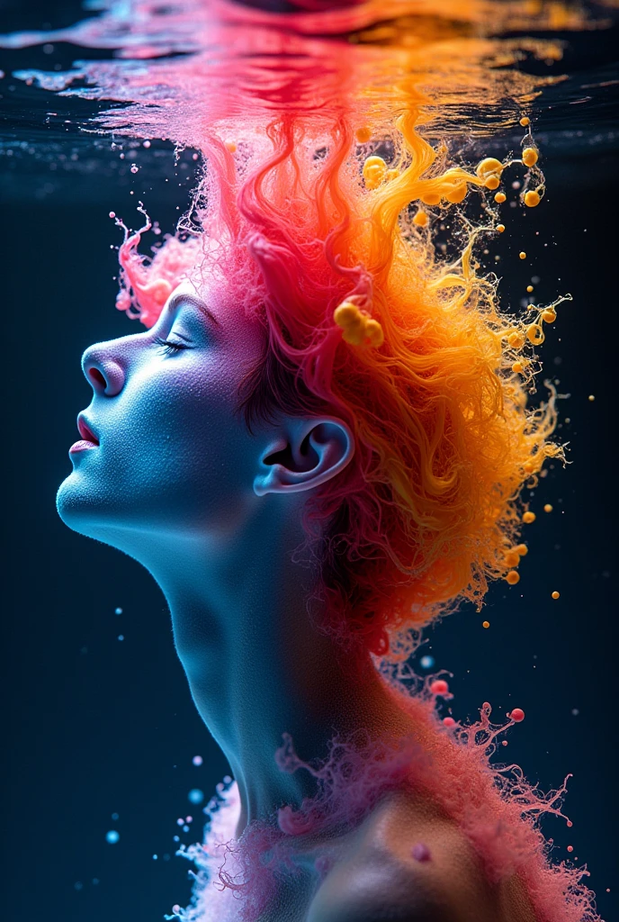 Colorful Abstract Art of Ink Forming a People, Lighting, Sub-Surface Scatterring, Glow, Award-winning Underwater Ink Art by Alberto Seveso