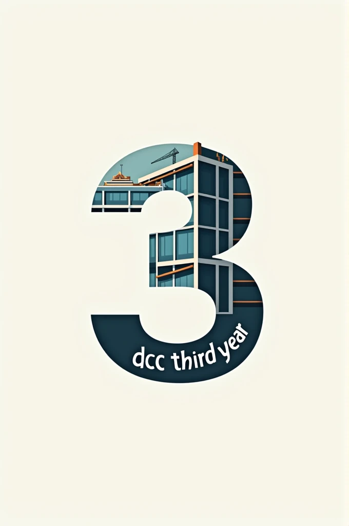 Create a logo with the image of a building under construction in the shape of the number 3, Written "DCC third year"