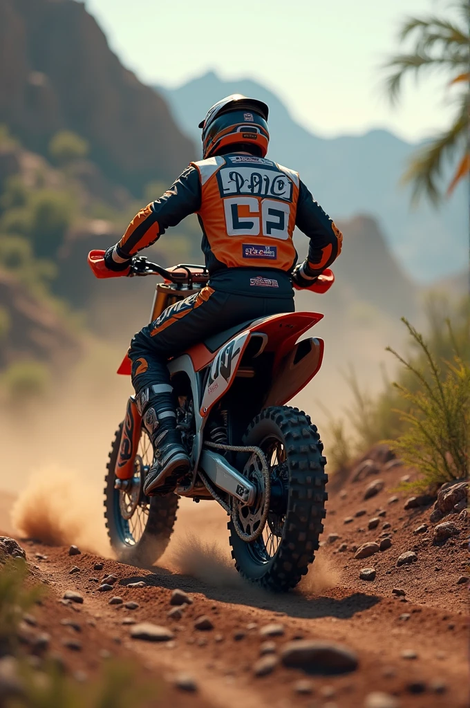 Create an image of a dirt bike with a person with the name LUQUE on the back