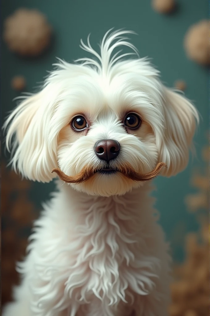 White Maltese dog with a mustache like Salvador Dali 