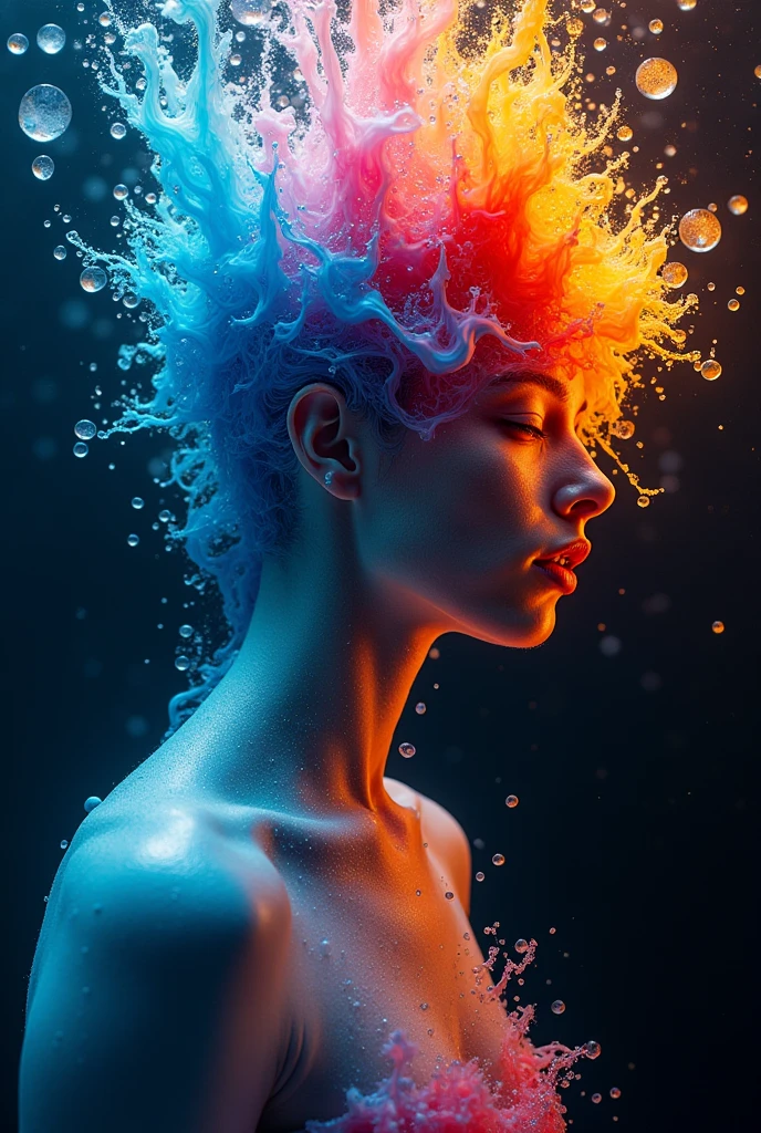 Colorful Abstract Art of Ink Forming a People, Lighting, Sub-Surface Scatterring, Glow, Award-winning Underwater Ink Art by Alberto Seveso, japanese anime, realistic, surreal, 