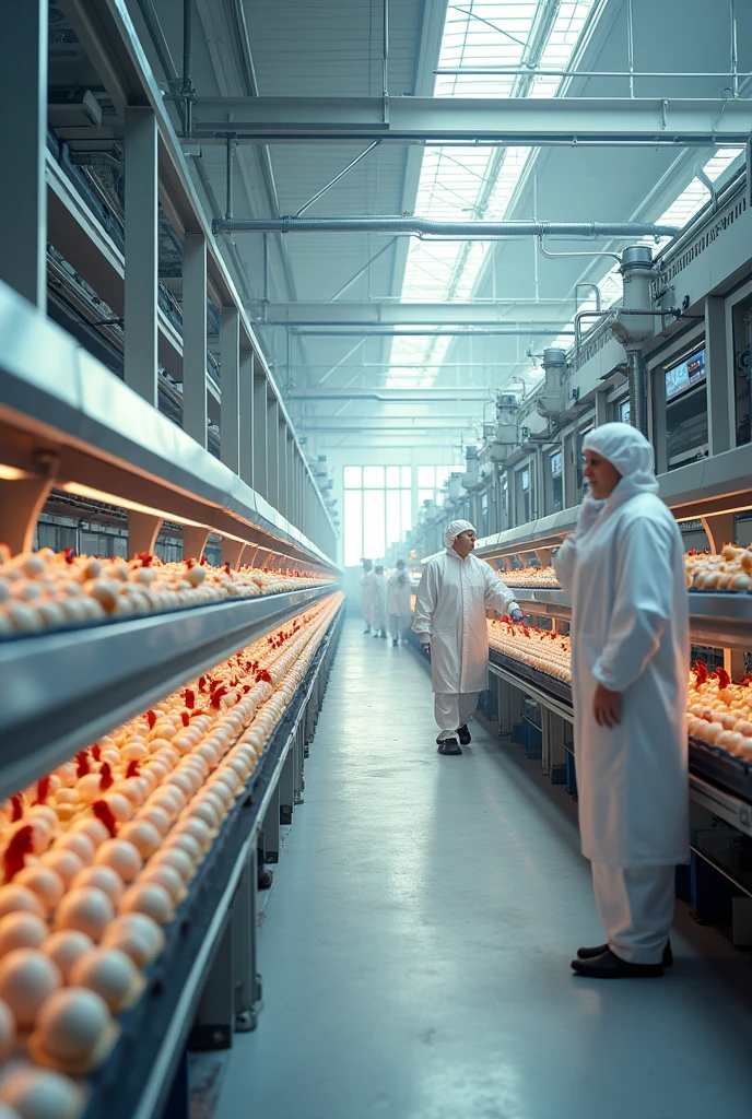 Create what a modern chicken egg company would look like inside
