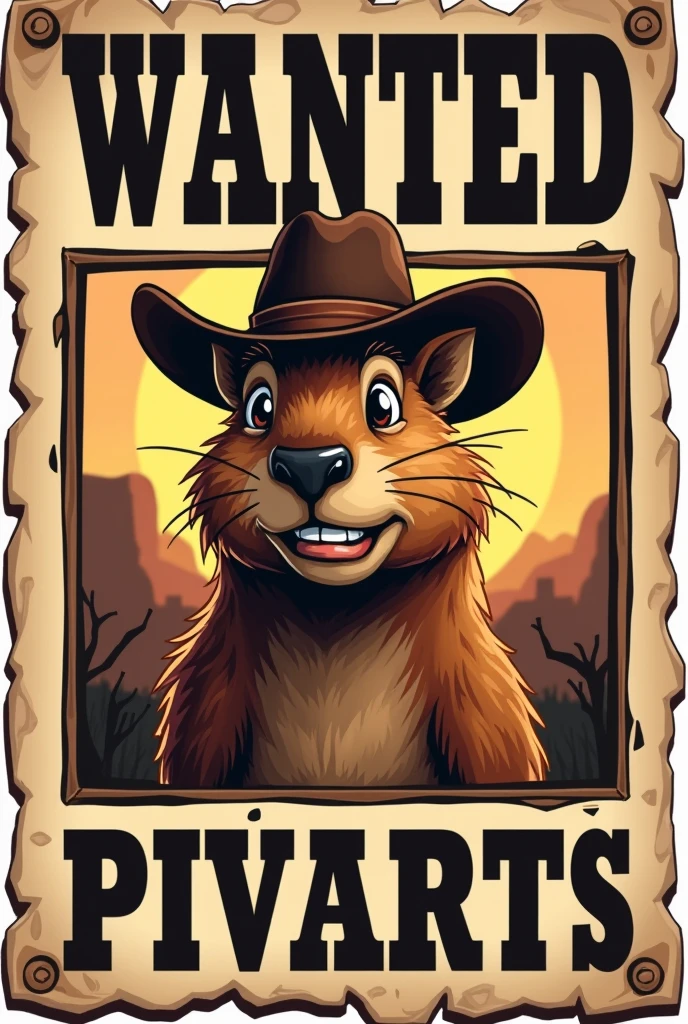I would like a logo, based on the wanted capyharses from american movies, but the wanted man is a capybara with a mischievous face and a typical old west hat. Add the name of the app will be ‘PIVARTS’, You can readjust and remove the dozers from the bottom. The other coolest male etsva capybara