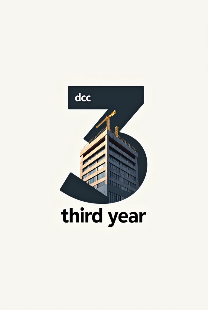 Create a logo with the image of a building under construction in the shape of the number 3, Written "DCC third year"