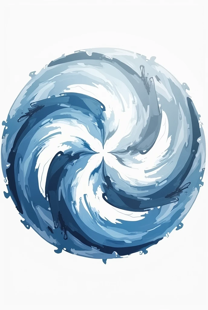 stylized circle coat of arms, with three spirals inside that seek to meet and represent the movement of the wind and the fluidity of the air. Each spiral is filled with a color ranging from light blue to silvery gray., symbolizing the diversity and complexity of the air forces.
