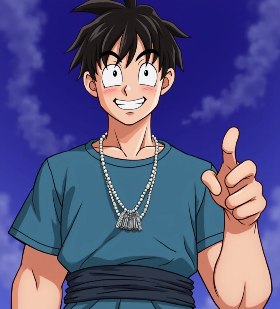 dragonball stylized character, dark skin male, Very detailed, 8k,Teeth are visible、smile、Looks like they're having fun、Good Pose