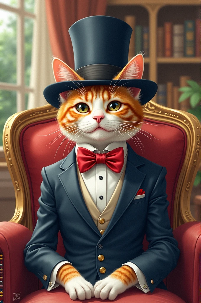 Cat silk hat A bow tie anime watercolor sit Mansion suit Deformation
