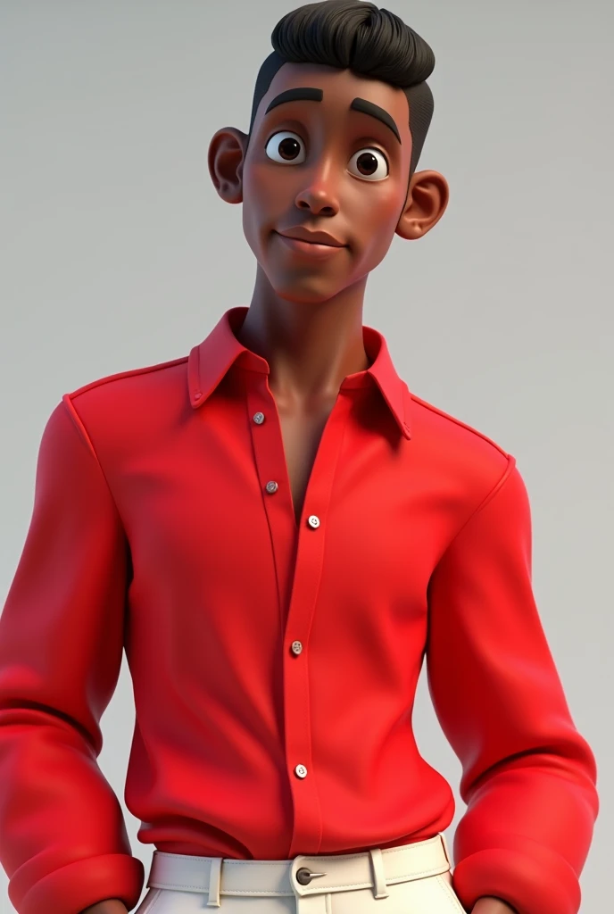 Jeunes homme noir avec un taper un côtés animé 3d vêtue de rouge et blanc