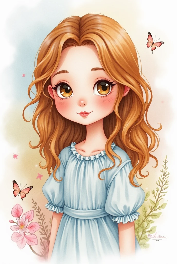 Drawing of the Harry Potter character Hermione, painted with watercolor in pastel tones Stilo Baby shower