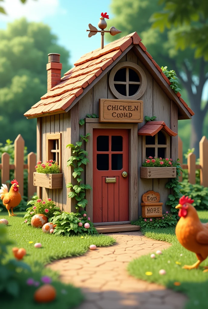 Create what a simple small chicken coop egg business would look like on the outside
