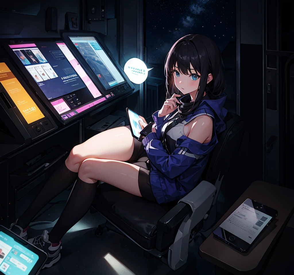 a girl holding a cell phone on florest