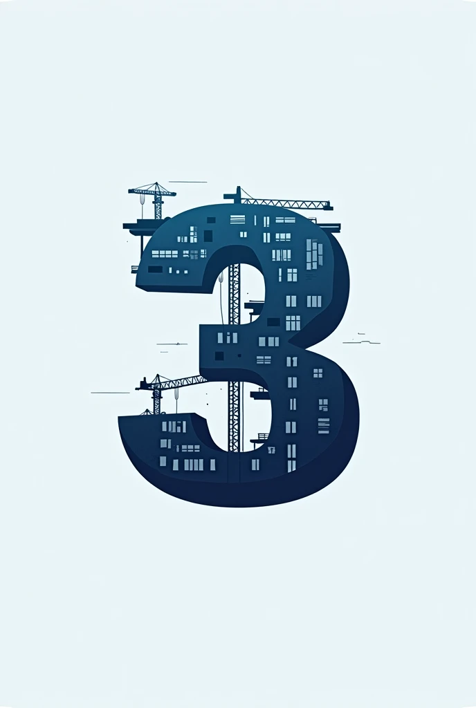 Create a logo with the image of a building under construction in the shape of the number 3, place some architectural elements with dark blue color, square format image