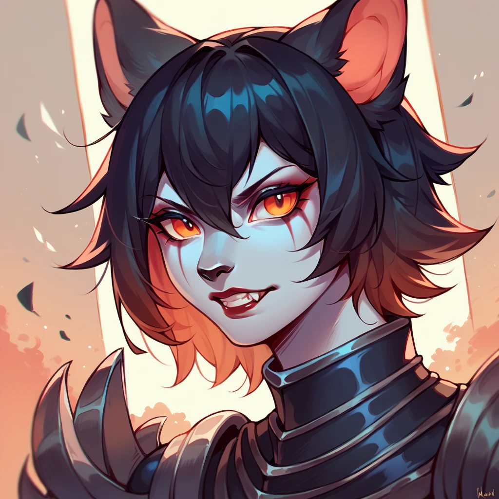 monian, score_9, score_8_up, score_7_up, score_6_up, Evil Mouse, with ebony black fur and medium-orange eyes in demonic armor