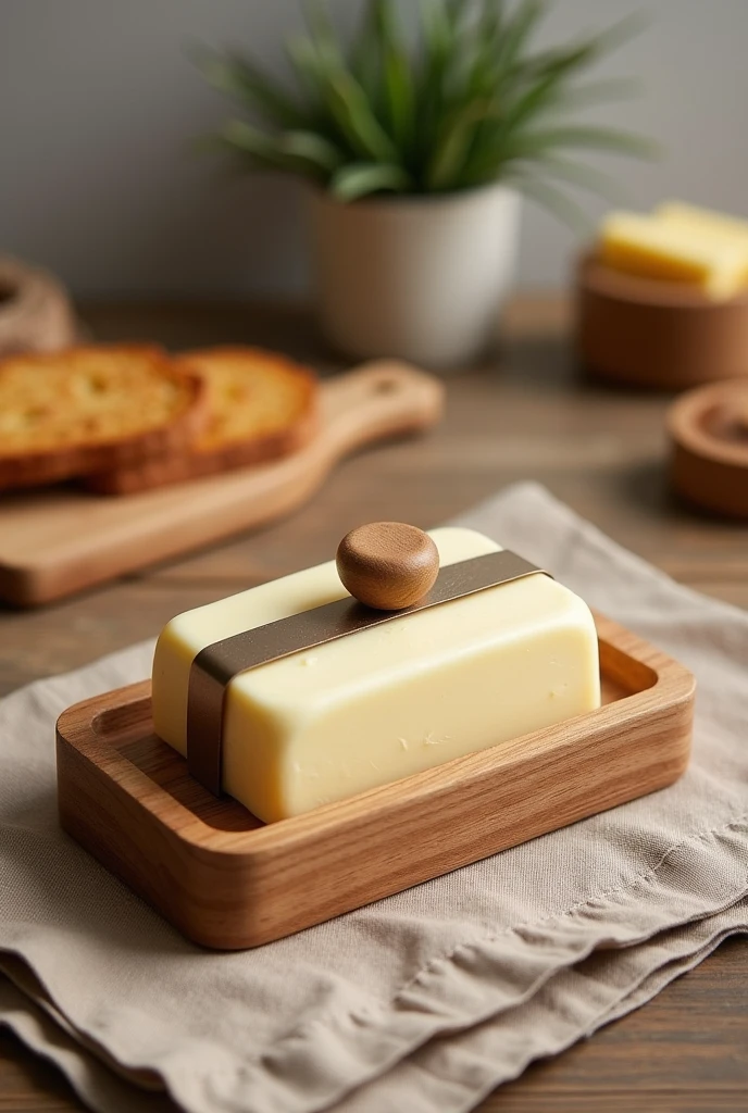 Create a wooden butter dish in which the cover of dish will be is made of wooden in which you add a acrylic mirror between cover in which the butter is easily visible from inside you add mirror only length side not in with with wooden border. Also add Wooden knob to pick.